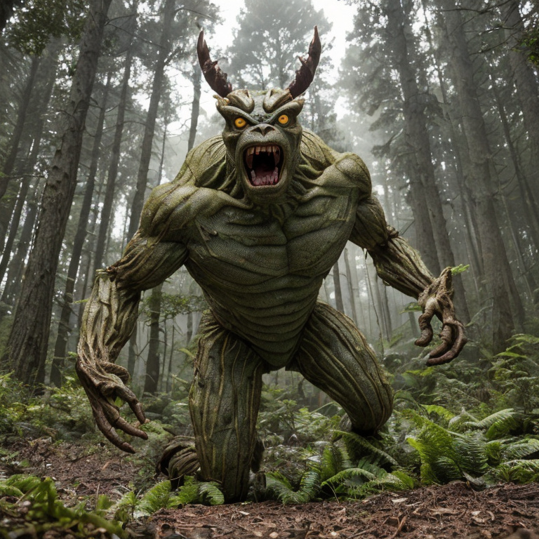 man terrified by insectoid creature in forest by Free AI Image Generator & Maker - No login required✨ | AIGAZOU