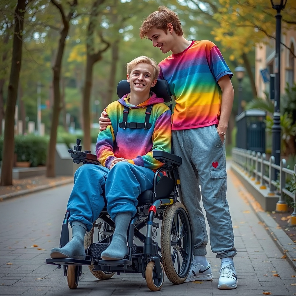 young couple in wheelchair urban outdoor by Free AI Image Generator & Maker - No login required✨ | AIGAZOU
