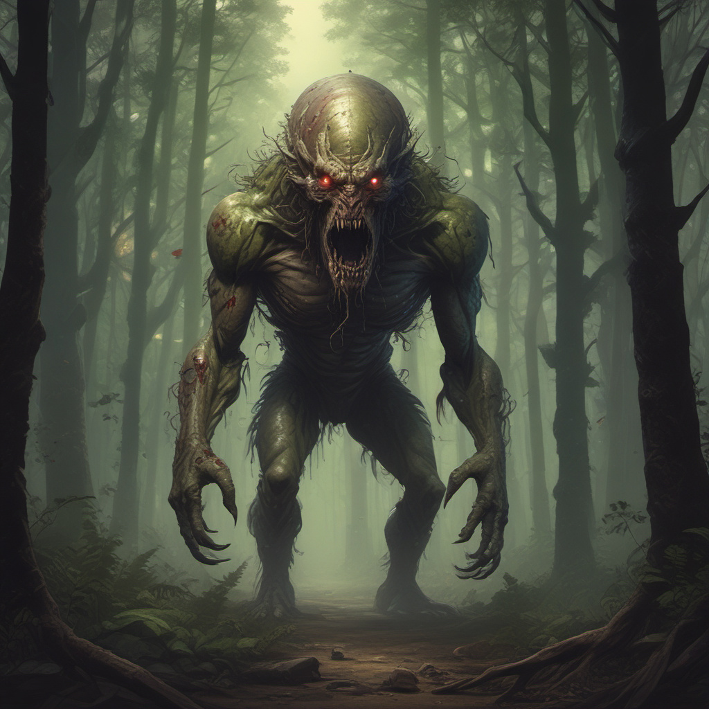 man terrified by insectoid creature in forest by Free AI Image Generator & Maker - No login required✨ | AIGAZOU
