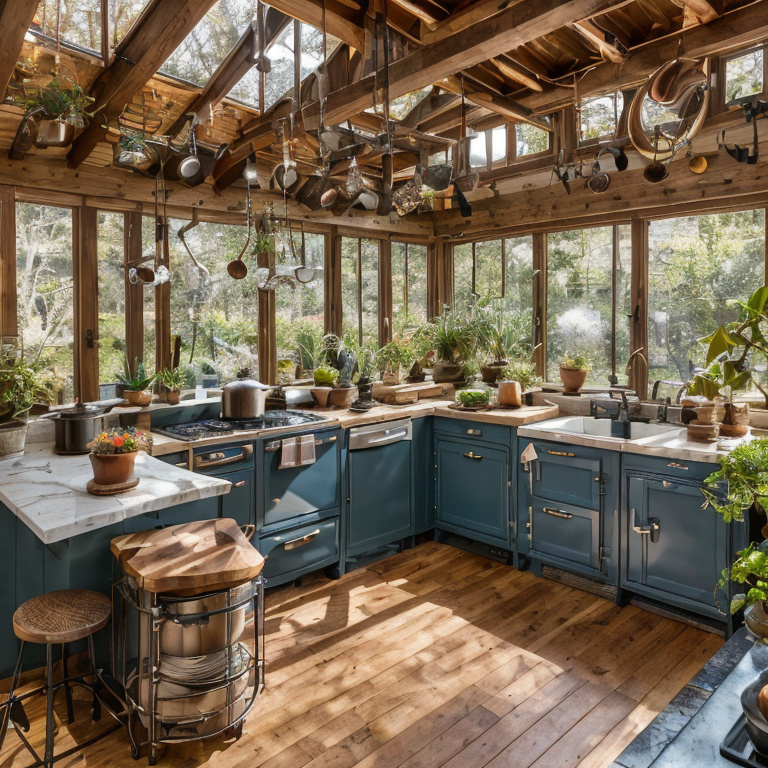 cozy sunlit greenhouse kitchen with stove by Free AI Image Generator & Maker - No login required✨ | AIGAZOU