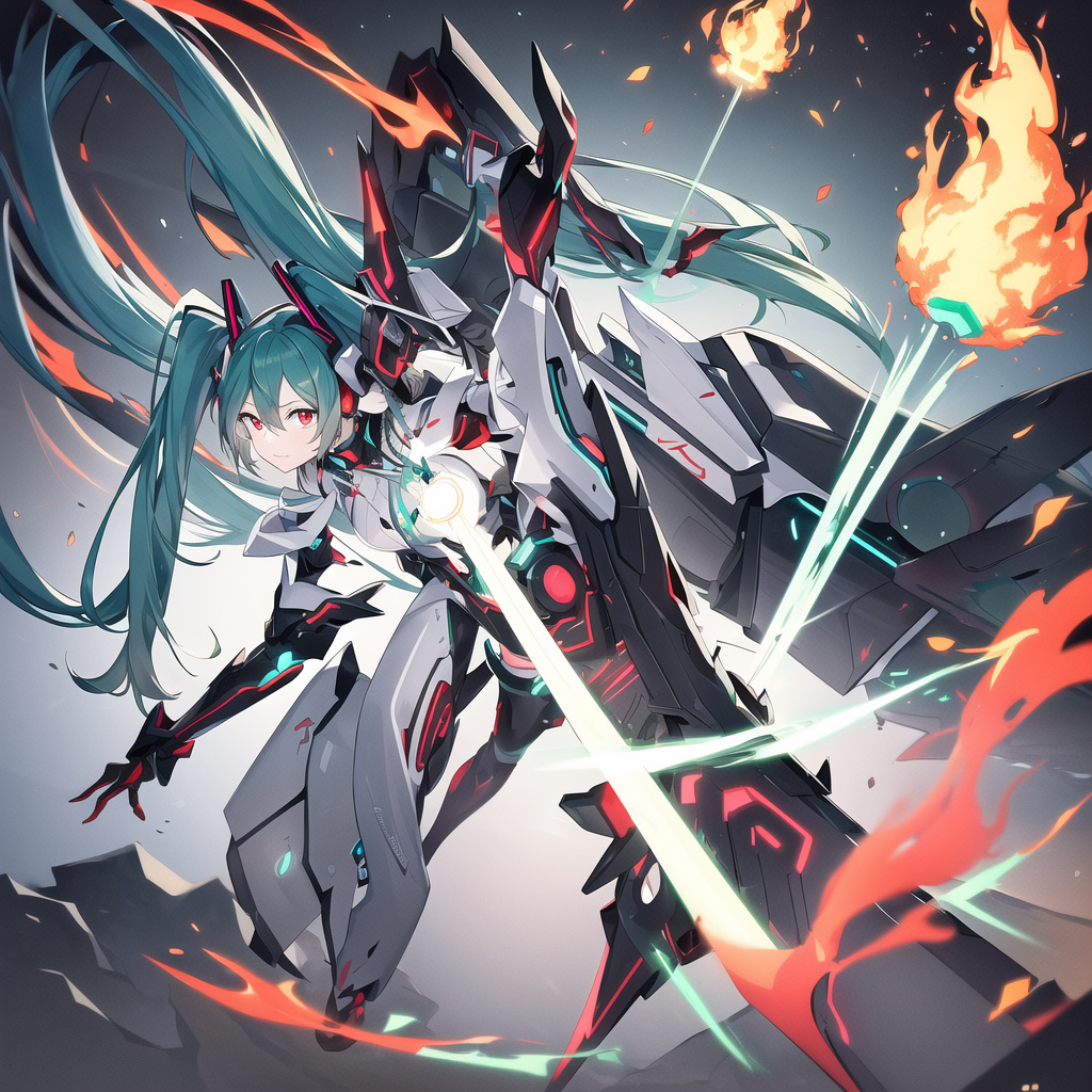 hatsune miku futuristic armor horns red eyes by Free AI Image Generator & Maker - No login required✨ | AIGAZOU