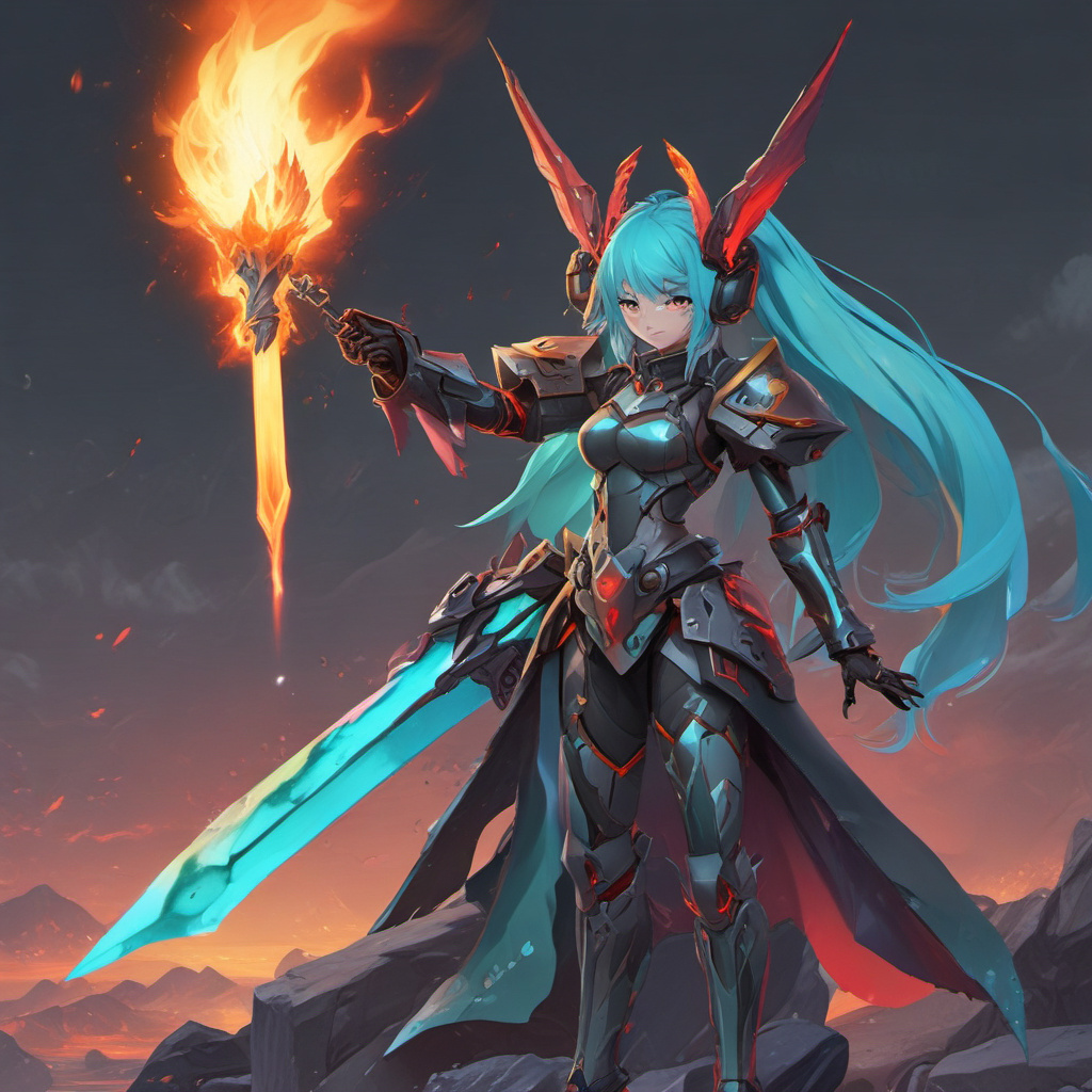 hatsune miku futuristic armor horns red eyes by Free AI Image Generator & Maker - No login required✨ | AIGAZOU