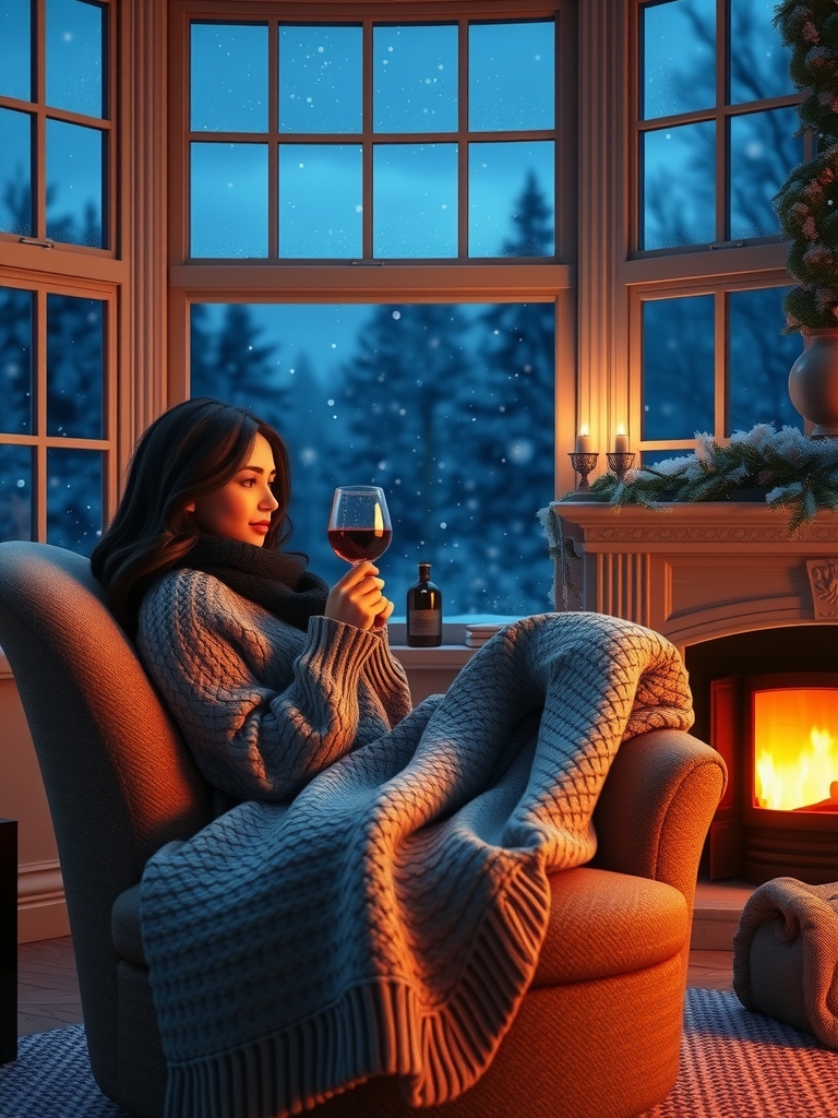 3d render woman armchair winter evening cozy atmosphere by Free AI Image Generator & Maker - No login required✨ | AIGAZOU