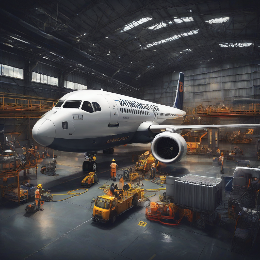 a320 aircraft maintenance hangar engine wing removal process by Free AI Image Generator & Maker - No login required✨ | AIGAZOU