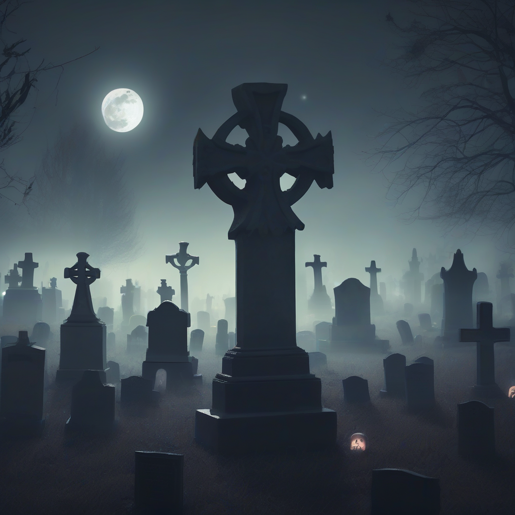 digital art halloween graveyard moon ghosts gothic horror mystique by Free AI Image Generator & Maker - No login required✨ | AIGAZOU