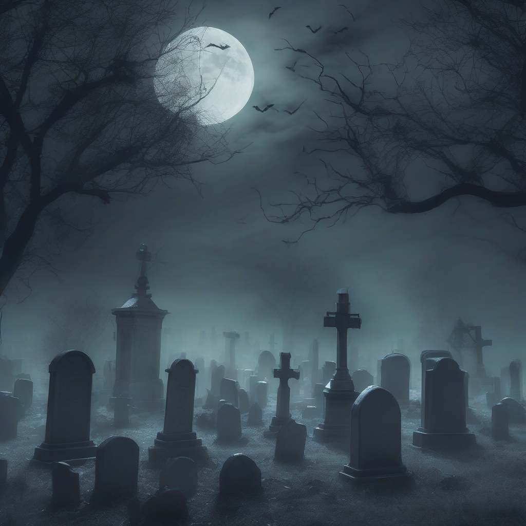 spooky halloween graveyard full moon ghosts gothic digital art by Free AI Image Generator & Maker - No login required✨ | AIGAZOU