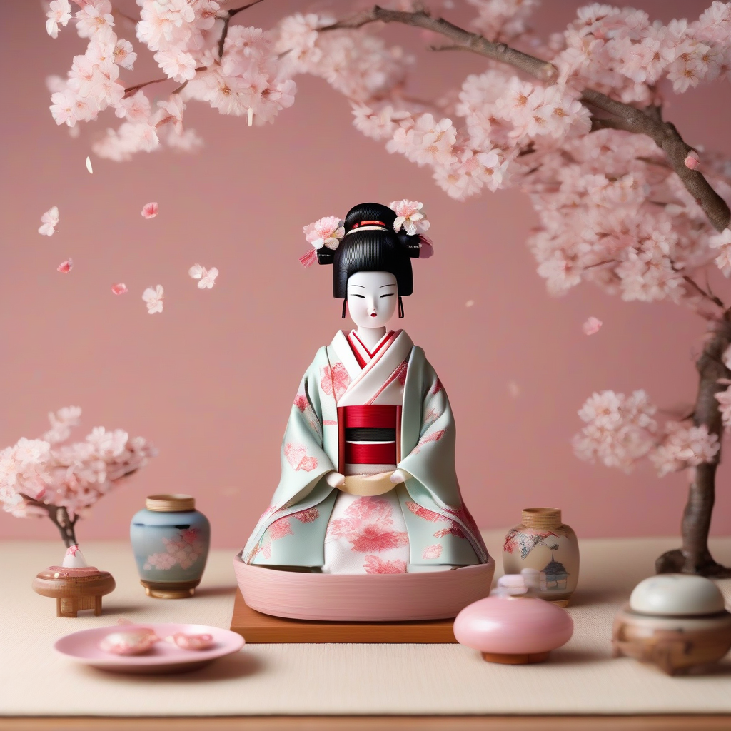 hina matsuri doll display traditional japanese cherry blossom festive atmosphere by Free AI Image Generator & Maker - No login required✨ | AIGAZOU