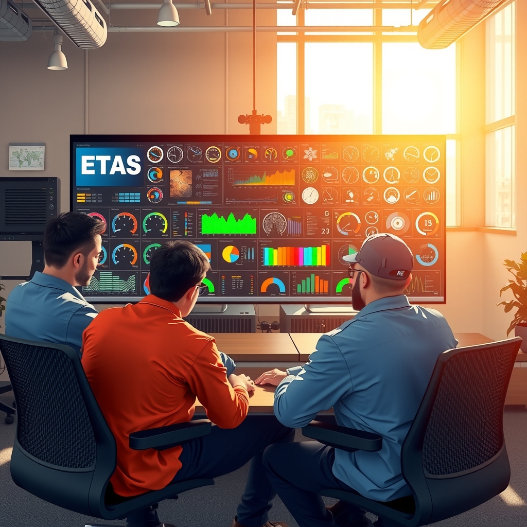 digital art illustration four engineers agile office etas software by Generatore di immagini AI gratuito - Nessuna registrazione richiesta✨ | AIGAZOU