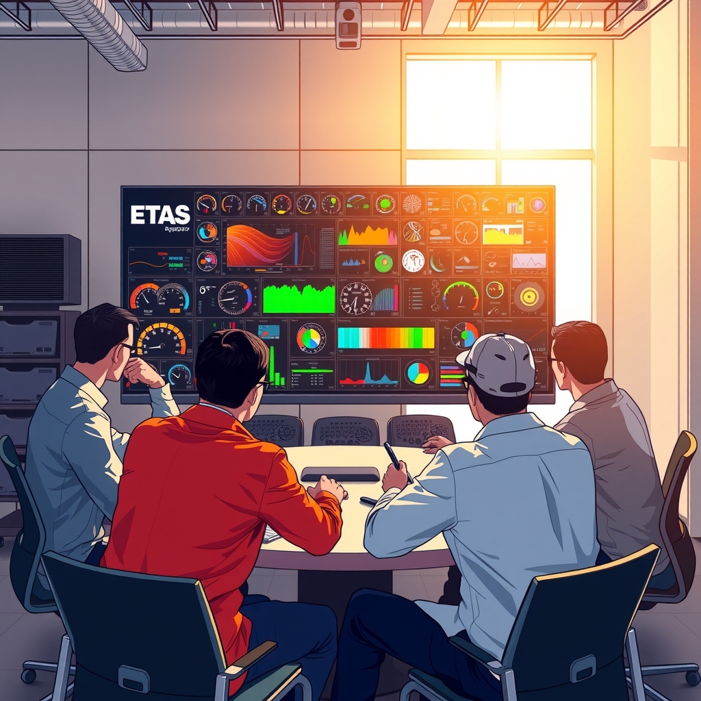 engineers discussing etas software in modern office by Free AI Image Generator & Maker - No login required✨ | AIGAZOU