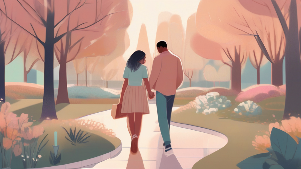 modern digital art couple shared hobbies park pastel tones by Free AI Image Generator & Maker - No login required✨ | AIGAZOU