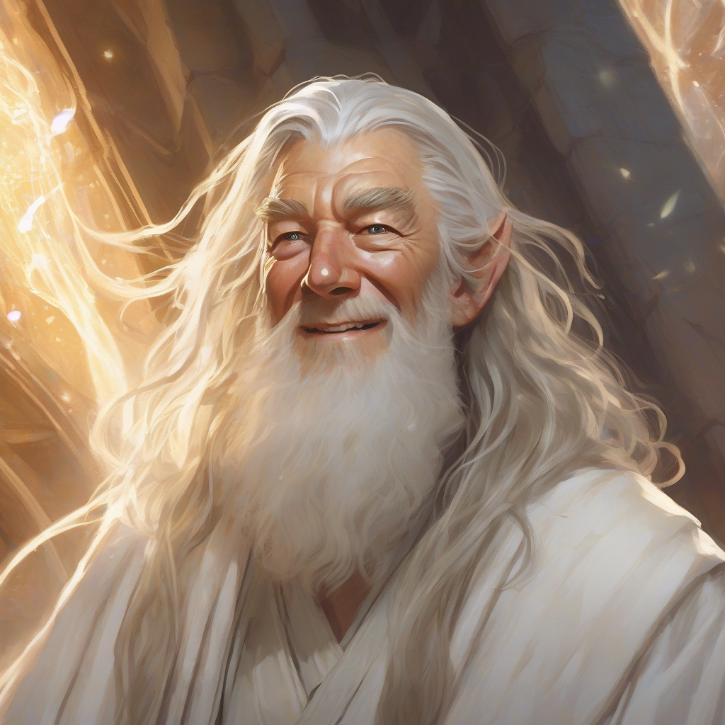 gandalf portrait white robe joy wisdom fantasy art by 免费AI图像生成工具 | AIGAZOU