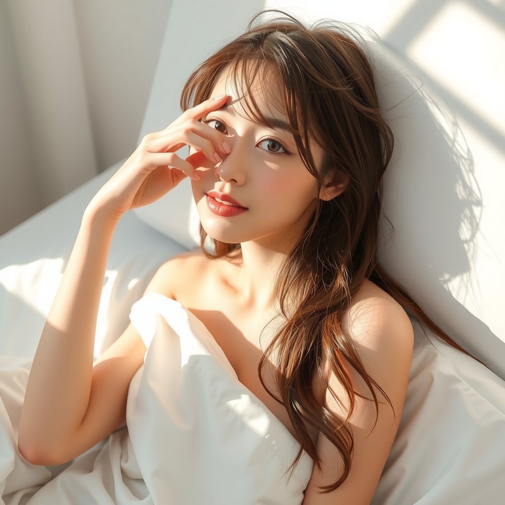 18 year old korean woman waking up in bed by Free AI Image Generator & Maker - No login required✨ | AIGAZOU