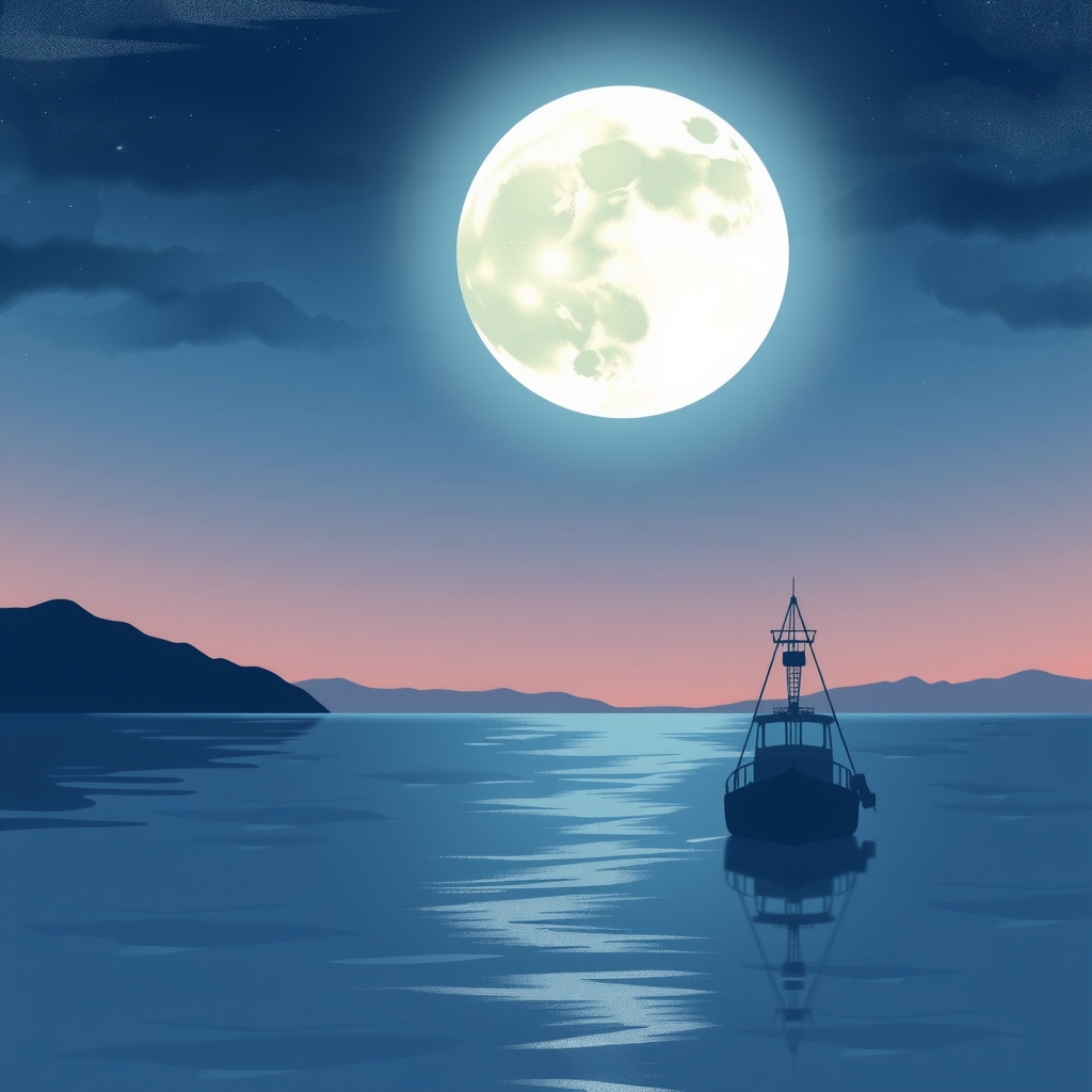 calm moonlight fishing boats at sea by Free AI Image Generator & Maker - No login required✨ | AIGAZOU