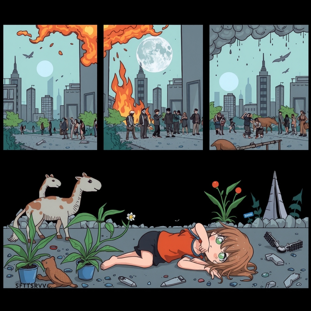 earth destruction heatwave people panic wildlife collapse by Free AI Image Generator & Maker - No login required✨ | AIGAZOU