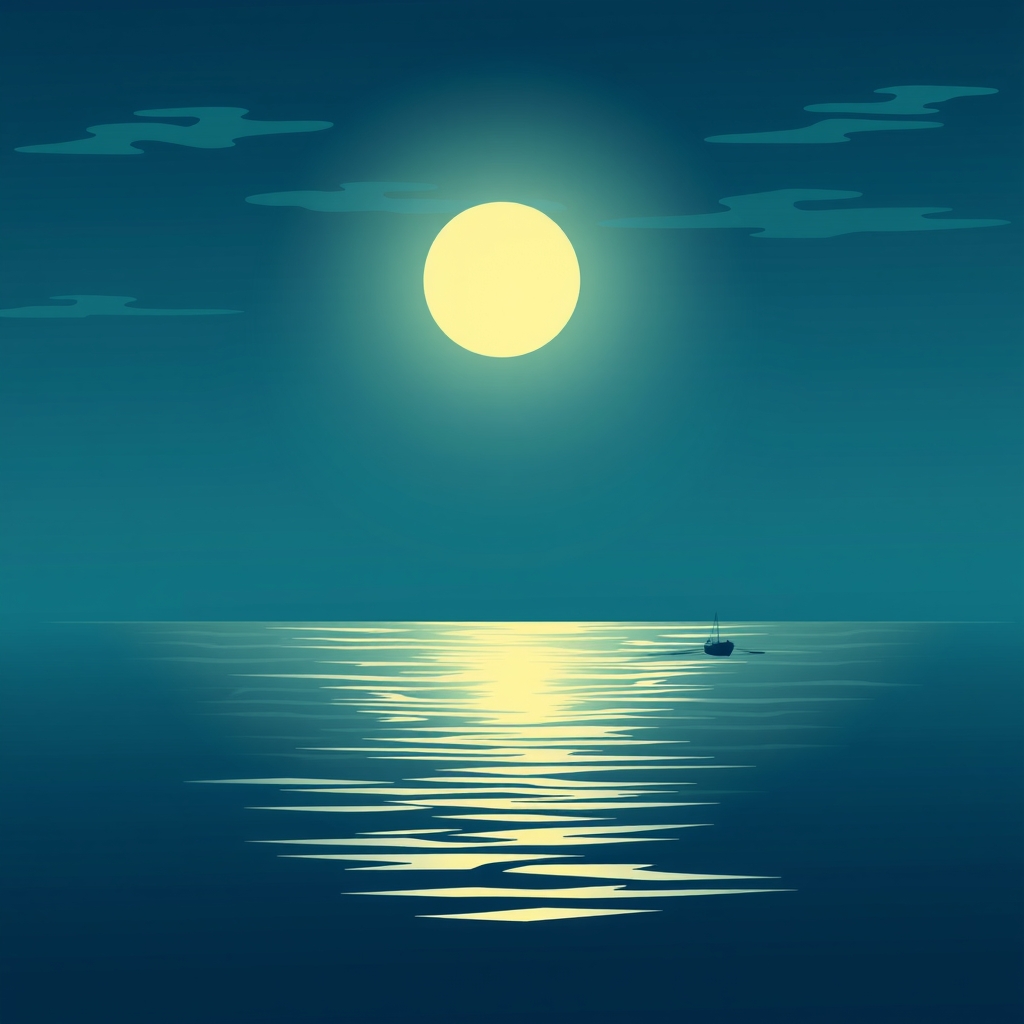 calm moonlight fishing boats at sea by Free AI Image Generator & Maker - No login required✨ | AIGAZOU