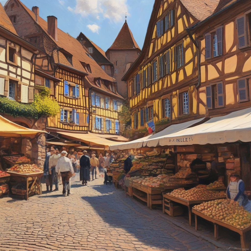 market in kaysersberg alsace france alfred sisley style by Free AI Image Generator & Maker - No login required✨ | AIGAZOU