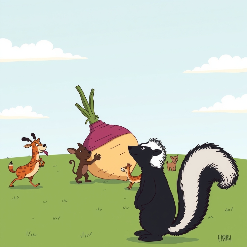 animals pull giant turnip skunk farts by Free AI Image Generator & Maker - No login required✨ | AIGAZOU