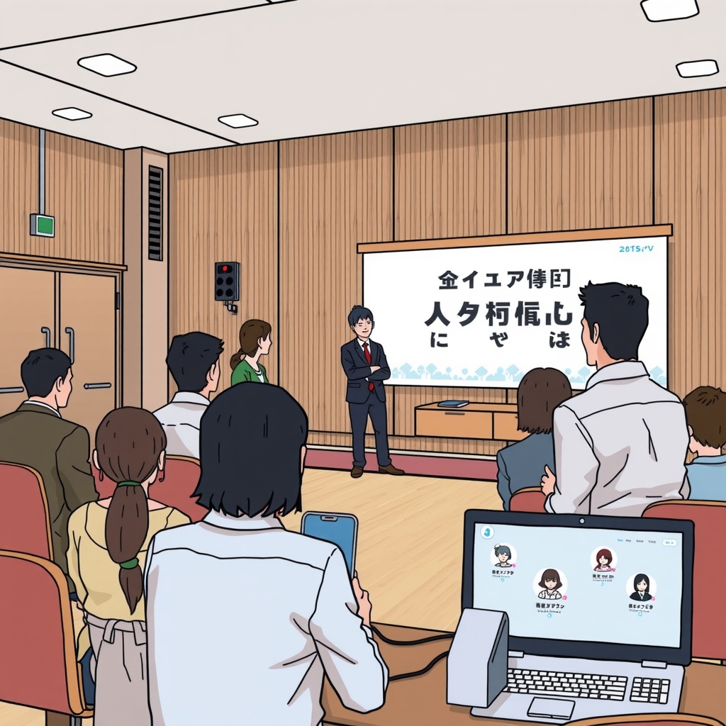 a 22 year old japanese job seeker presenting at a rural event in nagano by Free AI Image Generator & Maker - No login required✨ | AIGAZOU