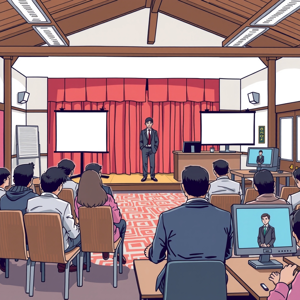 a 22 year old japanese job seeker presenting at a rural event in nagano by Free AI Image Generator & Maker - No login required✨ | AIGAZOU