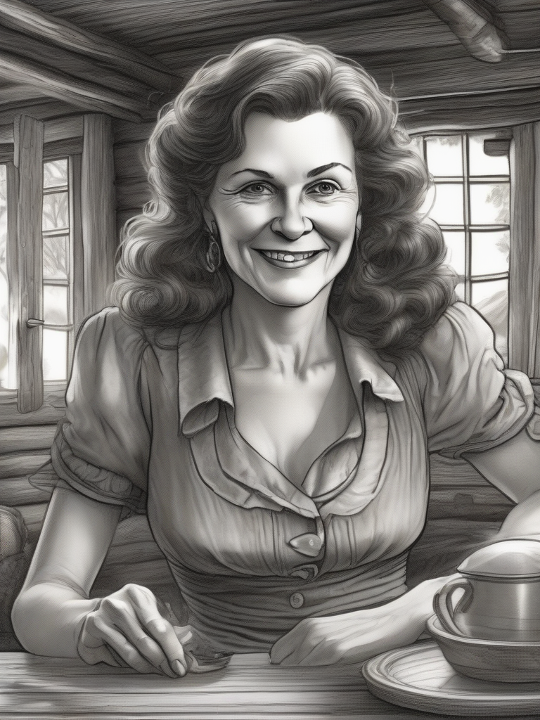 close up brunette granny cleavage shirt mini skirt dining log cabin 1900s pencil drawing sketch by Free AI Image Generator & Maker - No login required✨ | AIGAZOU