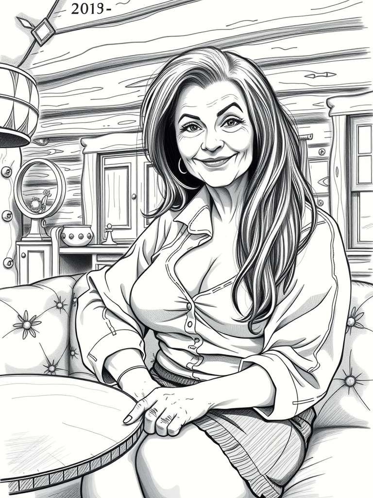 close up long brunette hair granny mini skirt dining log cabin 1900s pencil drawing sketch by Free AI Image Generator & Maker - No login required✨ | AIGAZOU