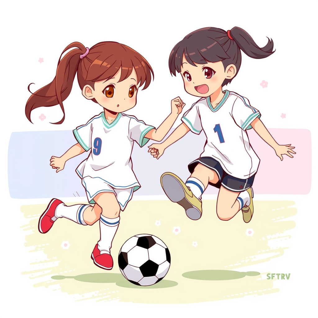two cute girls playing soccer by Free AI Image Generator & Maker - No login required✨ | AIGAZOU