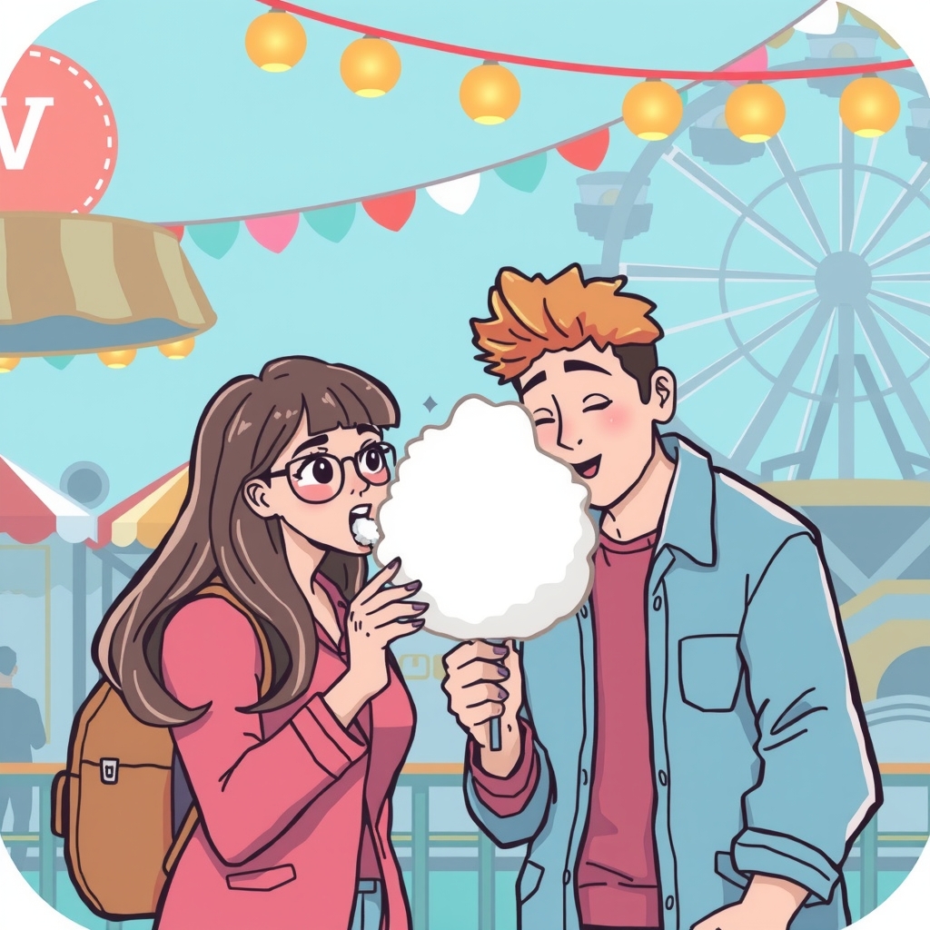 a couple eating cotton candy at amusement park by Free AI Image Generator & Maker - No login required✨ | AIGAZOU