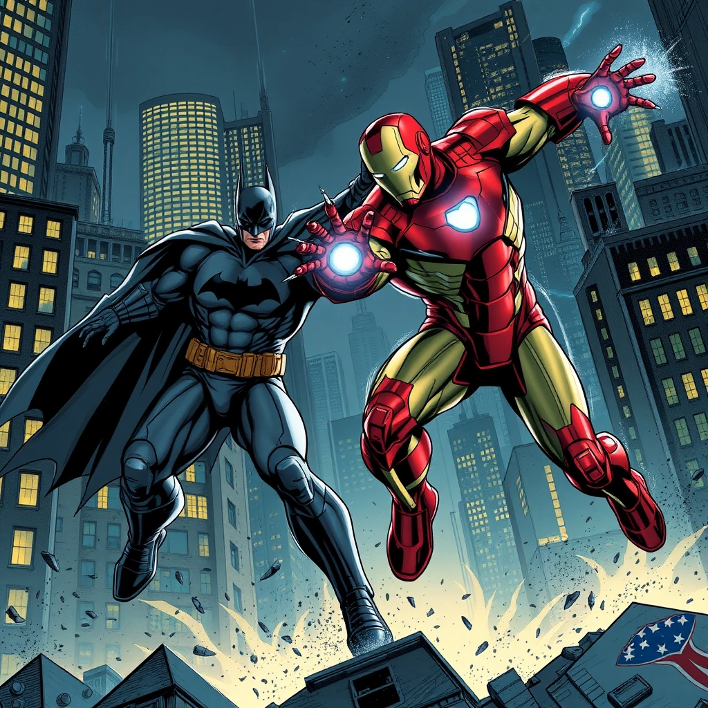 batman ironman fight dark city by Free AI Image Generator & Maker - No login required✨ | AIGAZOU