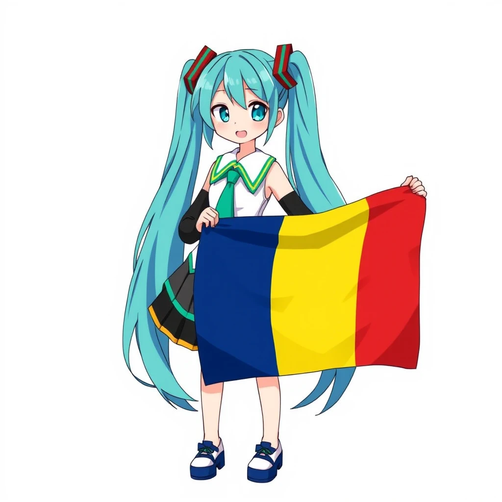 hatsune miku holding romanian flag smiling by Free AI Image Generator & Maker - No login required✨ | AIGAZOU