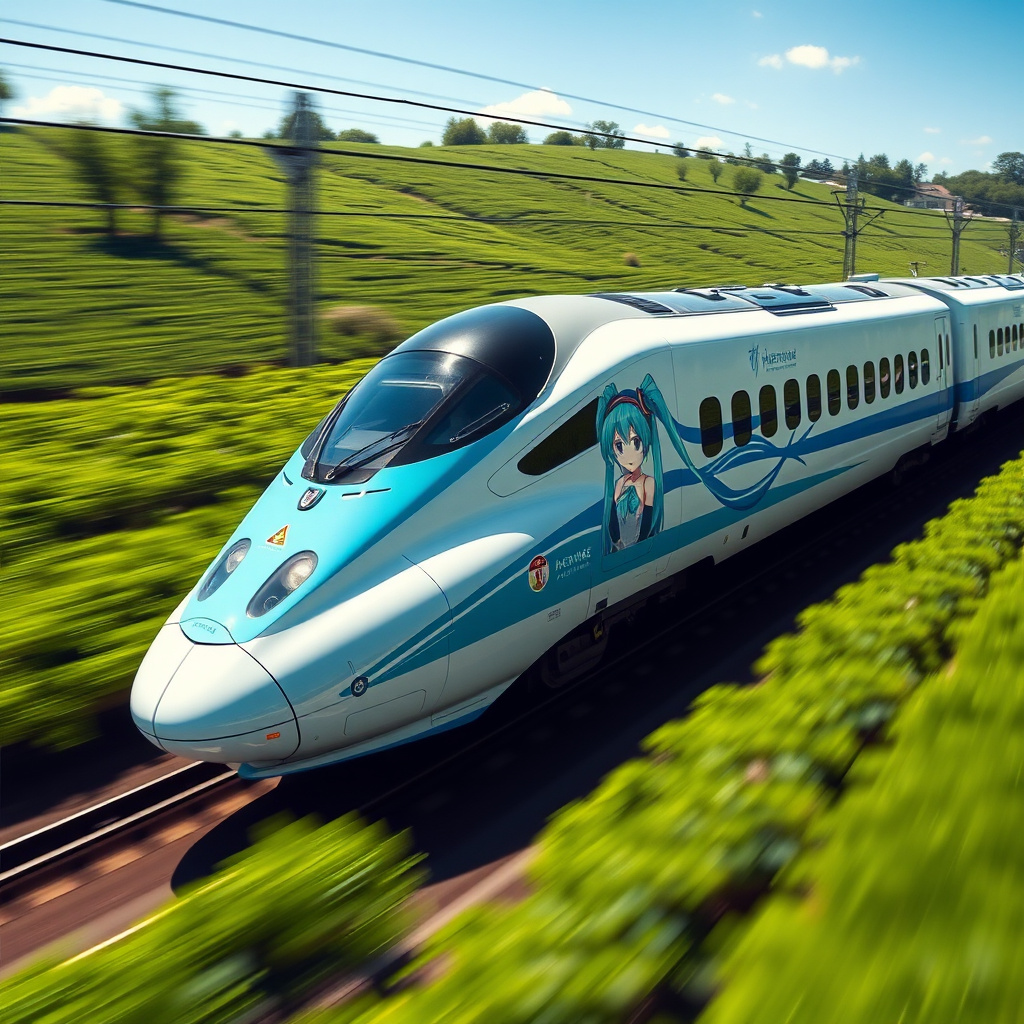 hatsune miku shinkansen futuristic train blue by Free AI Image Generator & Maker - No login required✨ | AIGAZOU