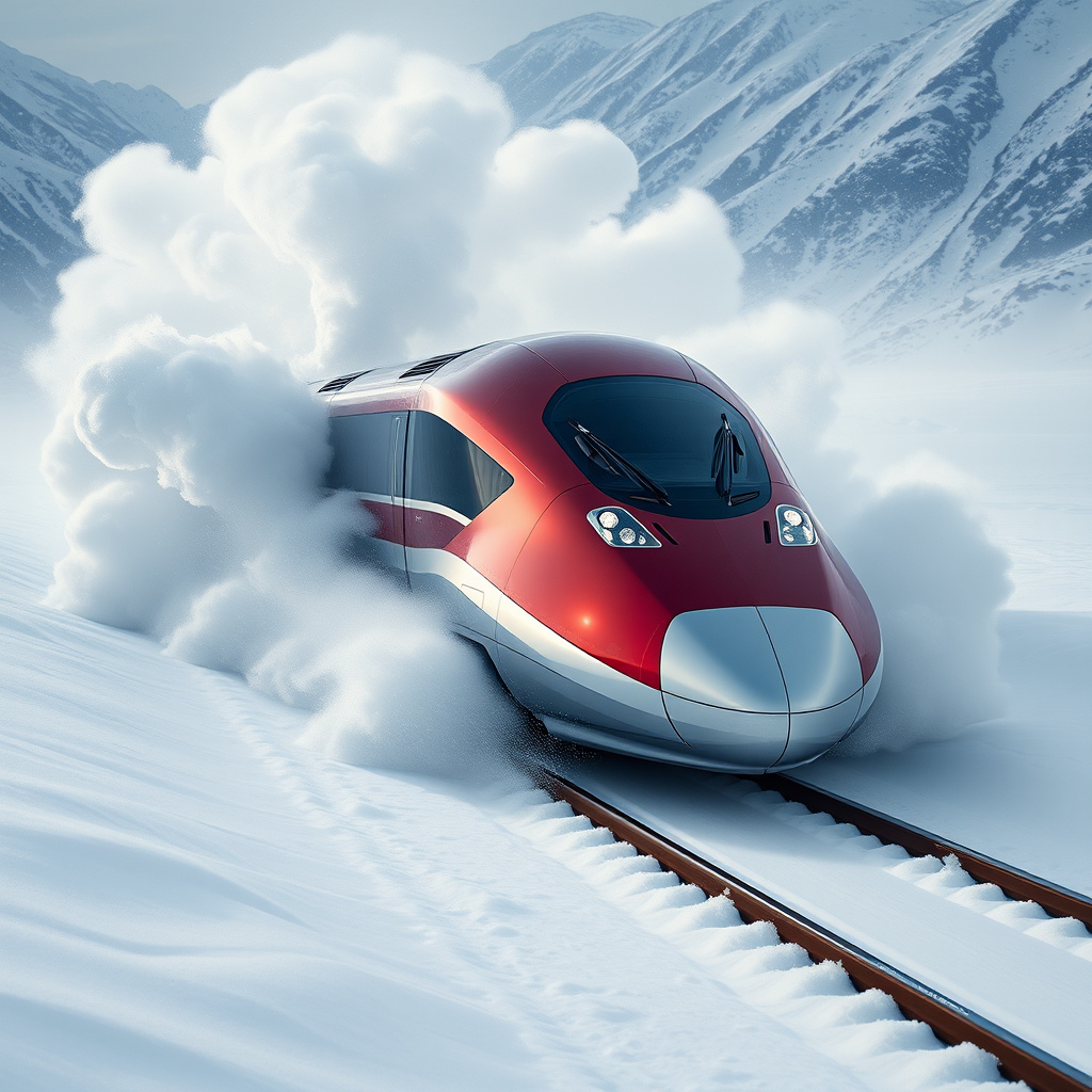 futuristic akita shinkansen snow covered tracks by Free AI Image Generator & Maker - No login required✨ | AIGAZOU