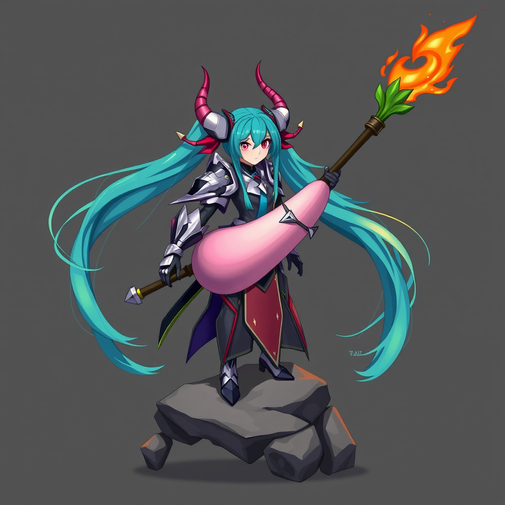 hatsune miku futuristic armor horns red eyes by Free AI Image Generator & Maker - No login required✨ | AIGAZOU
