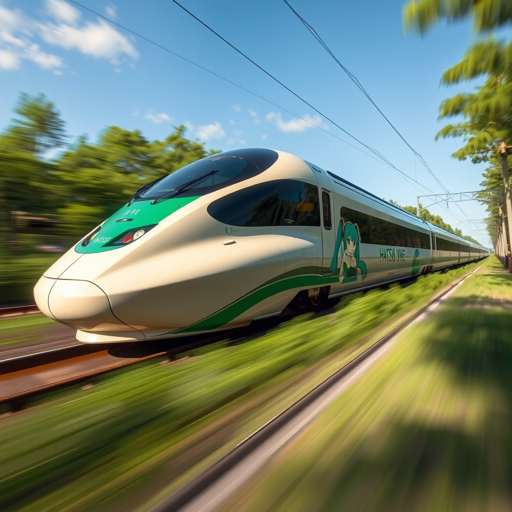 photorealistic futuristic shinkansen train green accents by Free AI Image Generator & Maker - No login required✨ | AIGAZOU