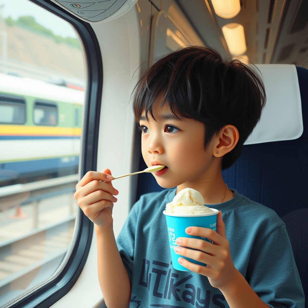 japanese boy eating vanilla ice cream by Free AI Image Generator & Maker - No login required✨ | AIGAZOU
