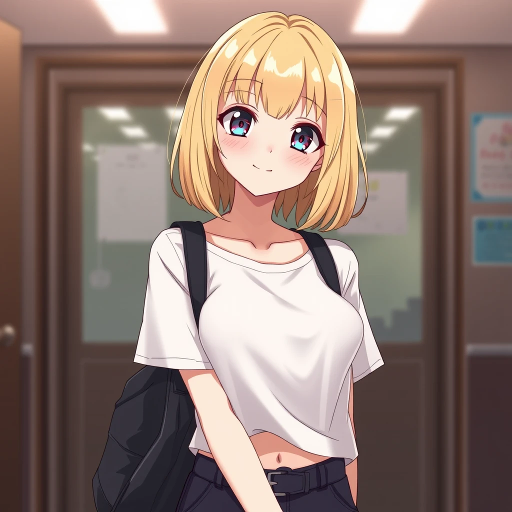 blonde bob high school casual cute pose by Free AI Image Generator & Maker - No login required✨ | AIGAZOU