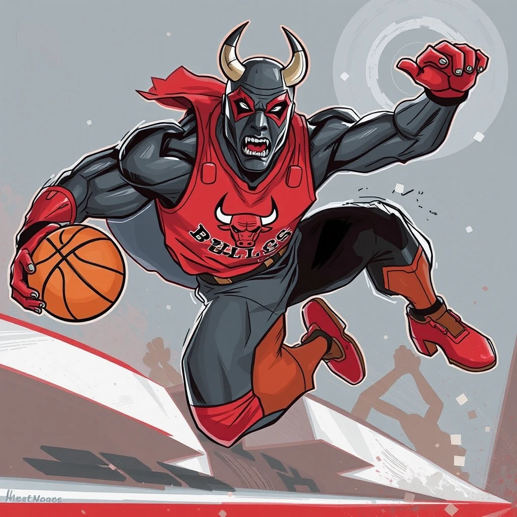 superhero chicago bulls mask basketball weapon by Free AI Image Generator & Maker - No login required✨ | AIGAZOU