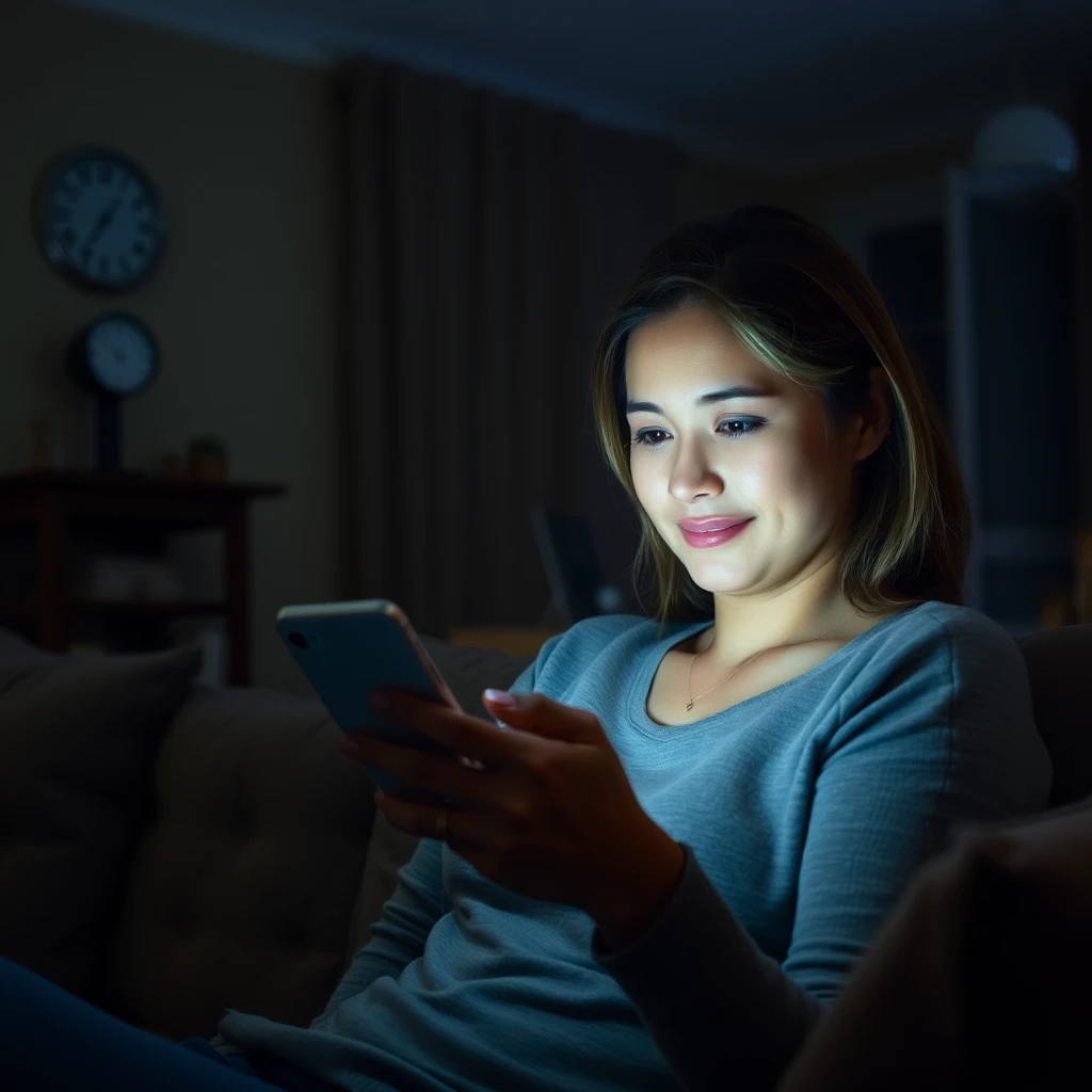 woman relaxing on sofa at night by Free AI Image Generator & Maker - No login required✨ | AIGAZOU