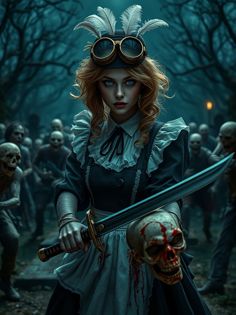 steampunk victorian maid with goggles by Free AI Image Generator & Maker - No login required✨ | AIGAZOU