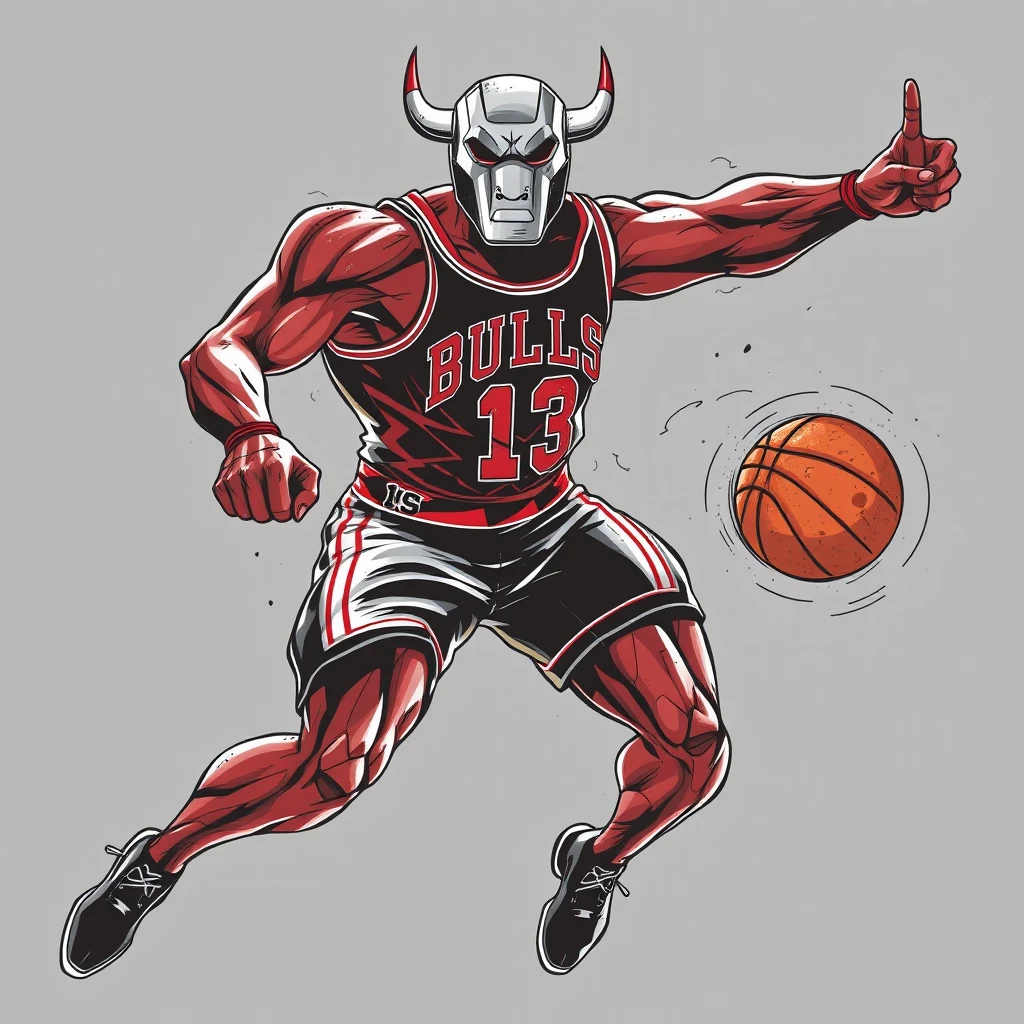 superhero chicago bulls mask basketball weapon by Free AI Image Generator & Maker - No login required✨ | AIGAZOU