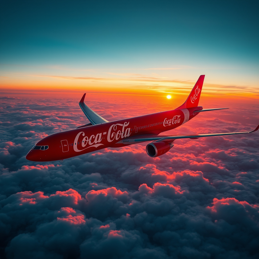 photorealistic red coca cola jet sunset by Free AI Image Generator & Maker - No login required✨ | AIGAZOU