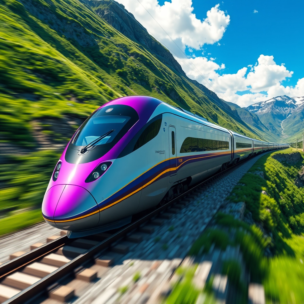 futuristic yamagata shinkansen train green mountains by Free AI Image Generator & Maker - No login required✨ | AIGAZOU