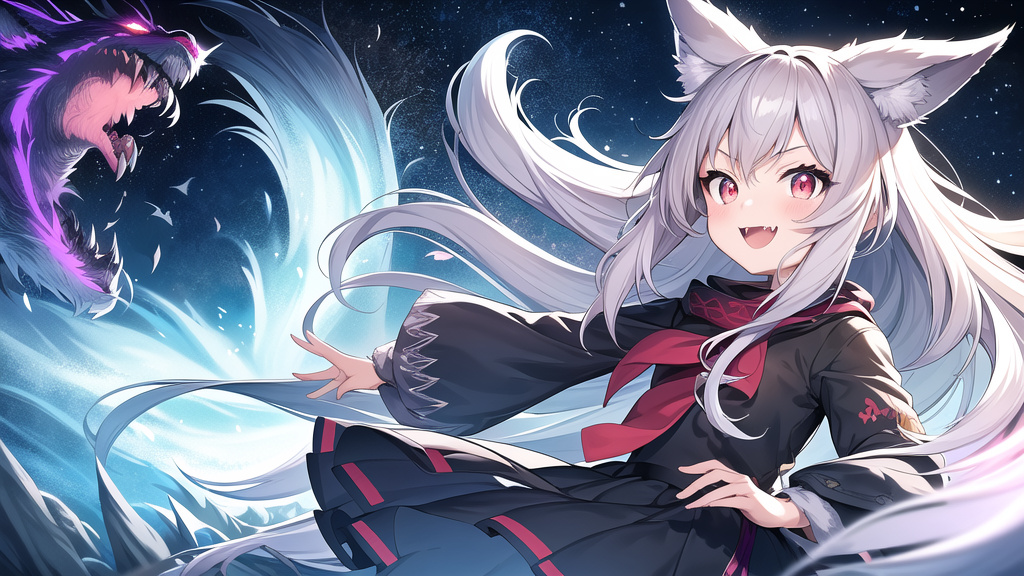 anime girl fenrir wolf mystical forest by Free AI Image Generator & Maker - No login required✨ | AIGAZOU