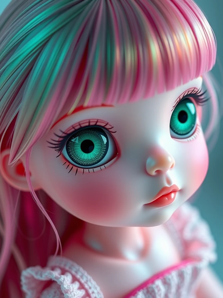 girl doll big eyes green pink gradient by Free AI Image Generator & Maker - No login required✨ | AIGAZOU