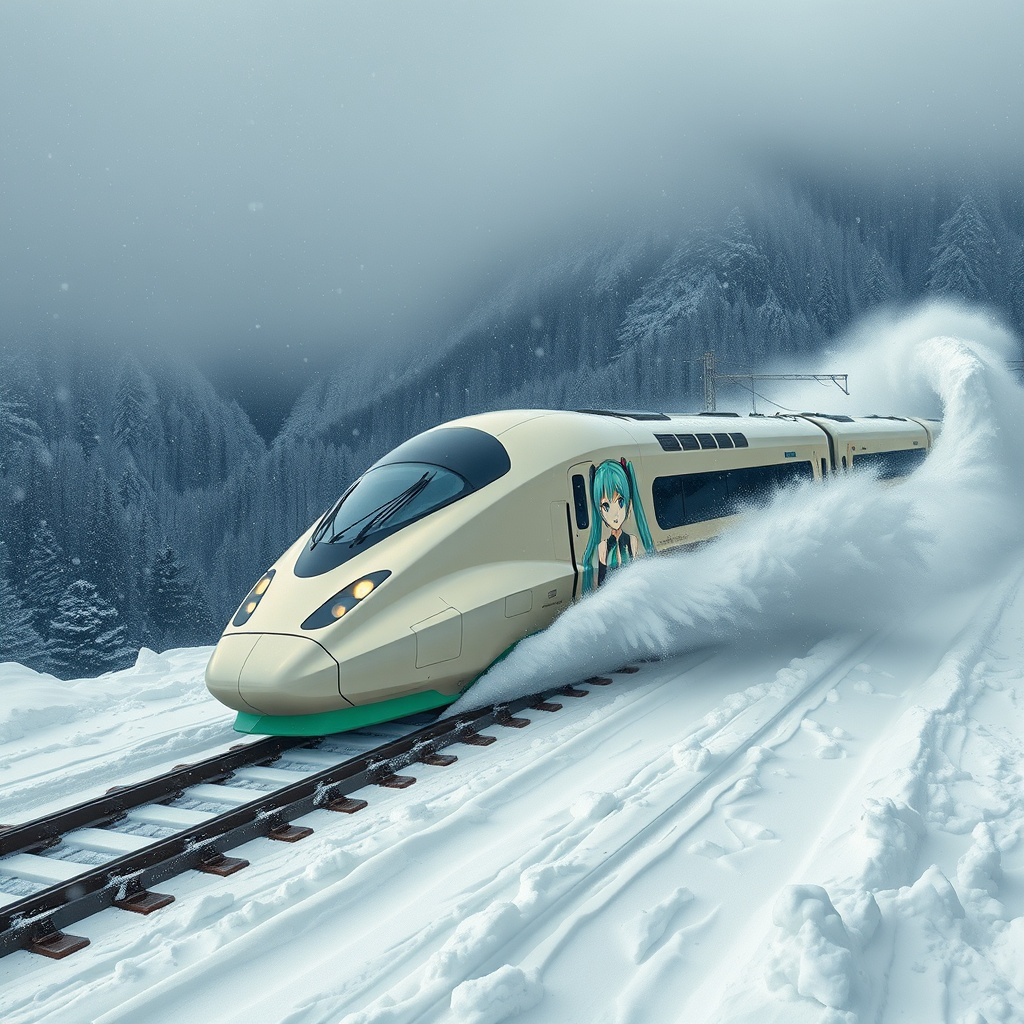 hatsune miku tohoku shinkansen futuristic train snow by Free AI Image Generator & Maker - No login required✨ | AIGAZOU