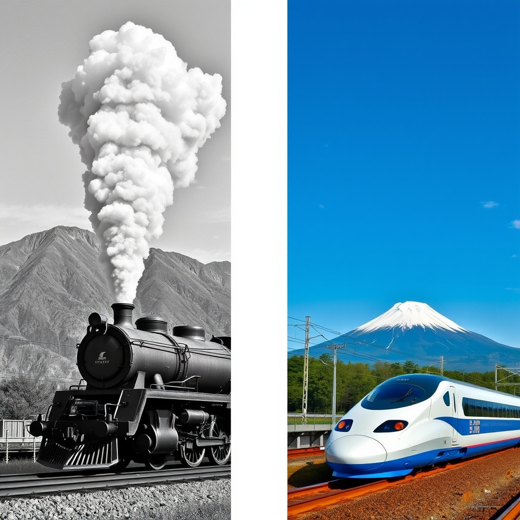 steam locomotive futuristic shinkansen mount fuji by Free AI Image Generator & Maker - No login required✨ | AIGAZOU
