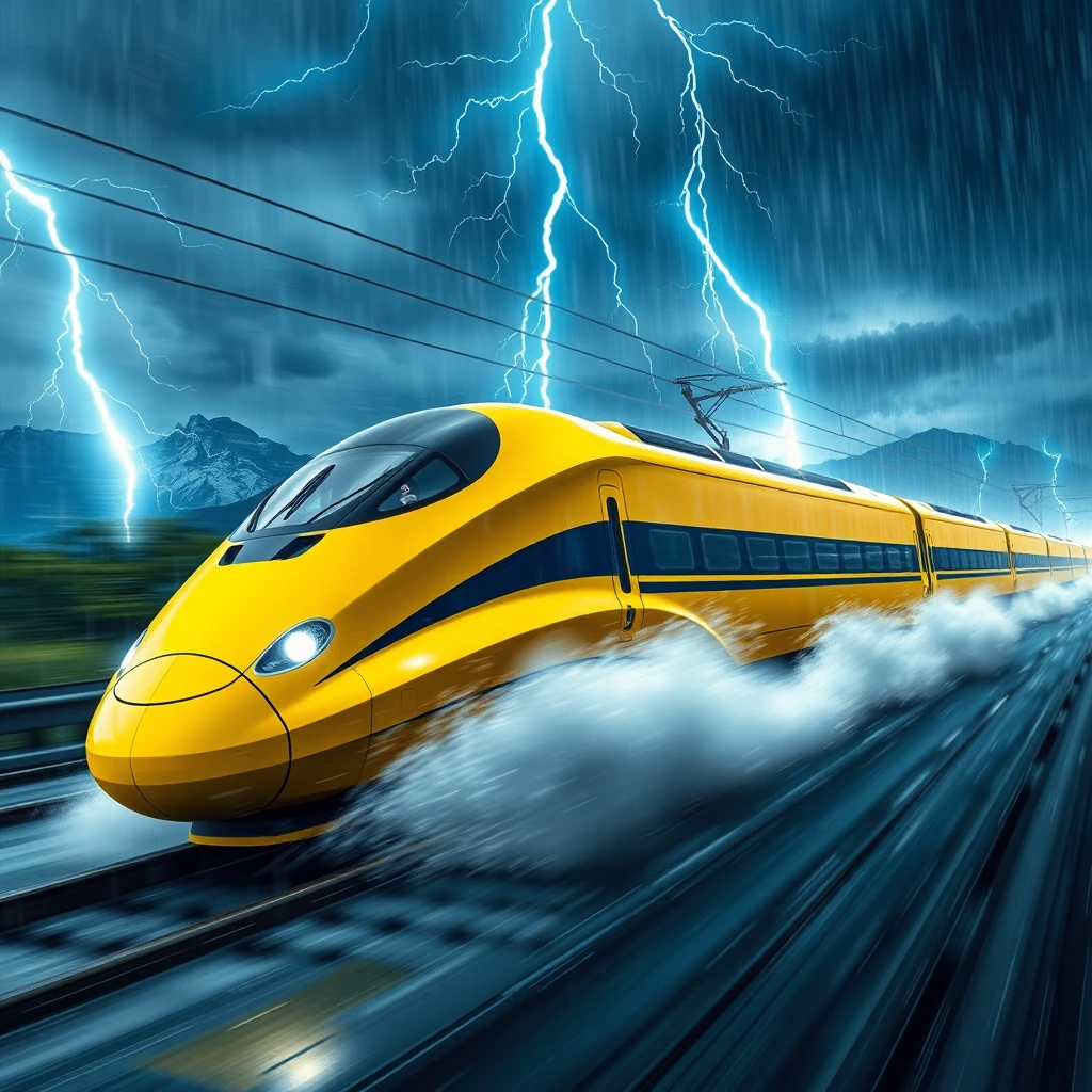 futuristic shinkansen train doctor yellow rain by Free AI Image Generator & Maker - No login required✨ | AIGAZOU