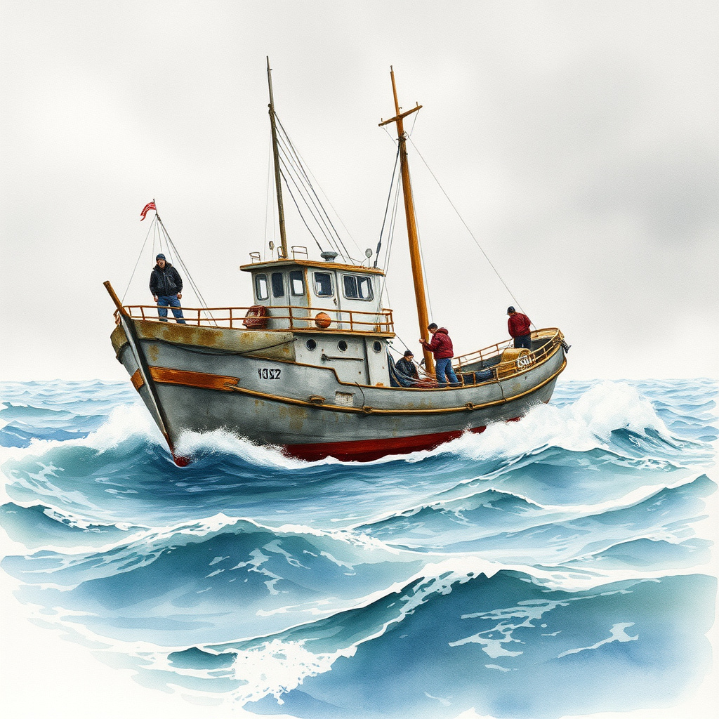watercolor painting fishing boat choppy seas by Free AI Image Generator & Maker - No login required✨ | AIGAZOU
