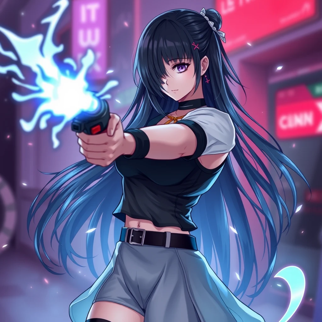 black hair straight gun cool magical girl by Free AI Image Generator & Maker - No login required✨ | AIGAZOU