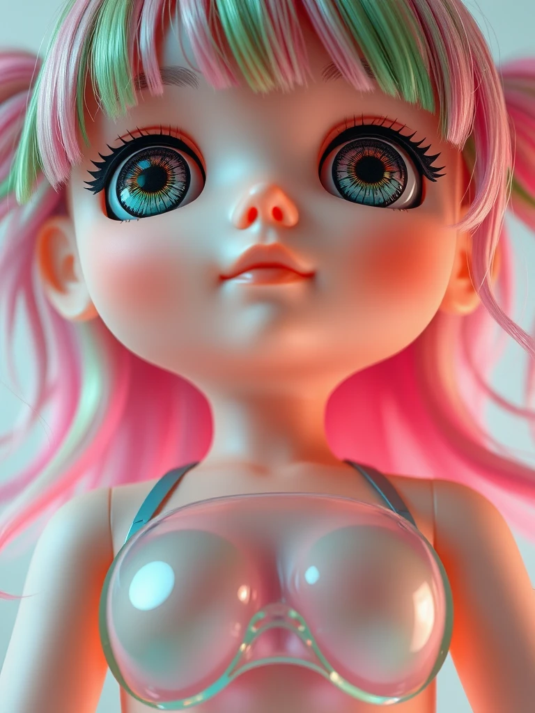 girl doll large eyes green pink gradient by Free AI Image Generator & Maker - No login required✨ | AIGAZOU
