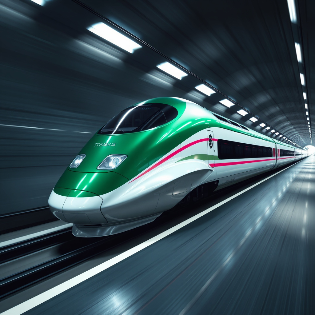 futuristic tohoku shinkansen train speeding tunnel by Free AI Image Generator & Maker - No login required✨ | AIGAZOU